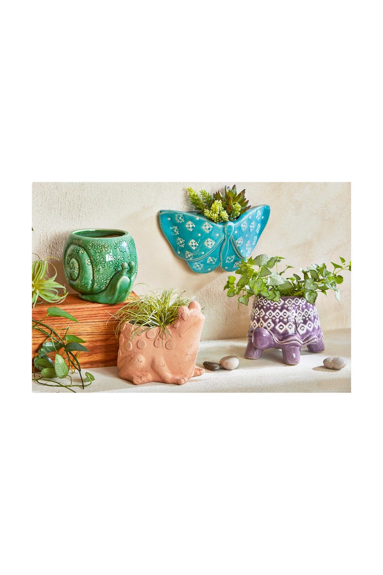 Butterfly Wall Planter Glazed Stoneware Decorative Accent, Alternate, color, Blue