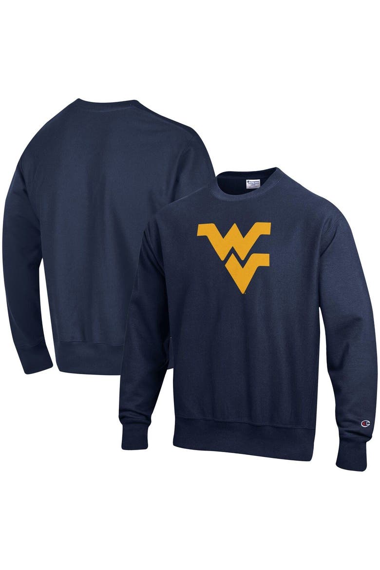 Men's Champion Navy West Virginia Mountaineers Vault Logo Reverse Weave Pullover Sweatshirt, Alternate, color, Navy
