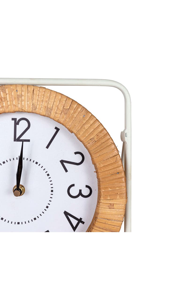 Foreside Home and Garden Tabletop Clock White Metal MDF & Rattan, Alternate, color, White
