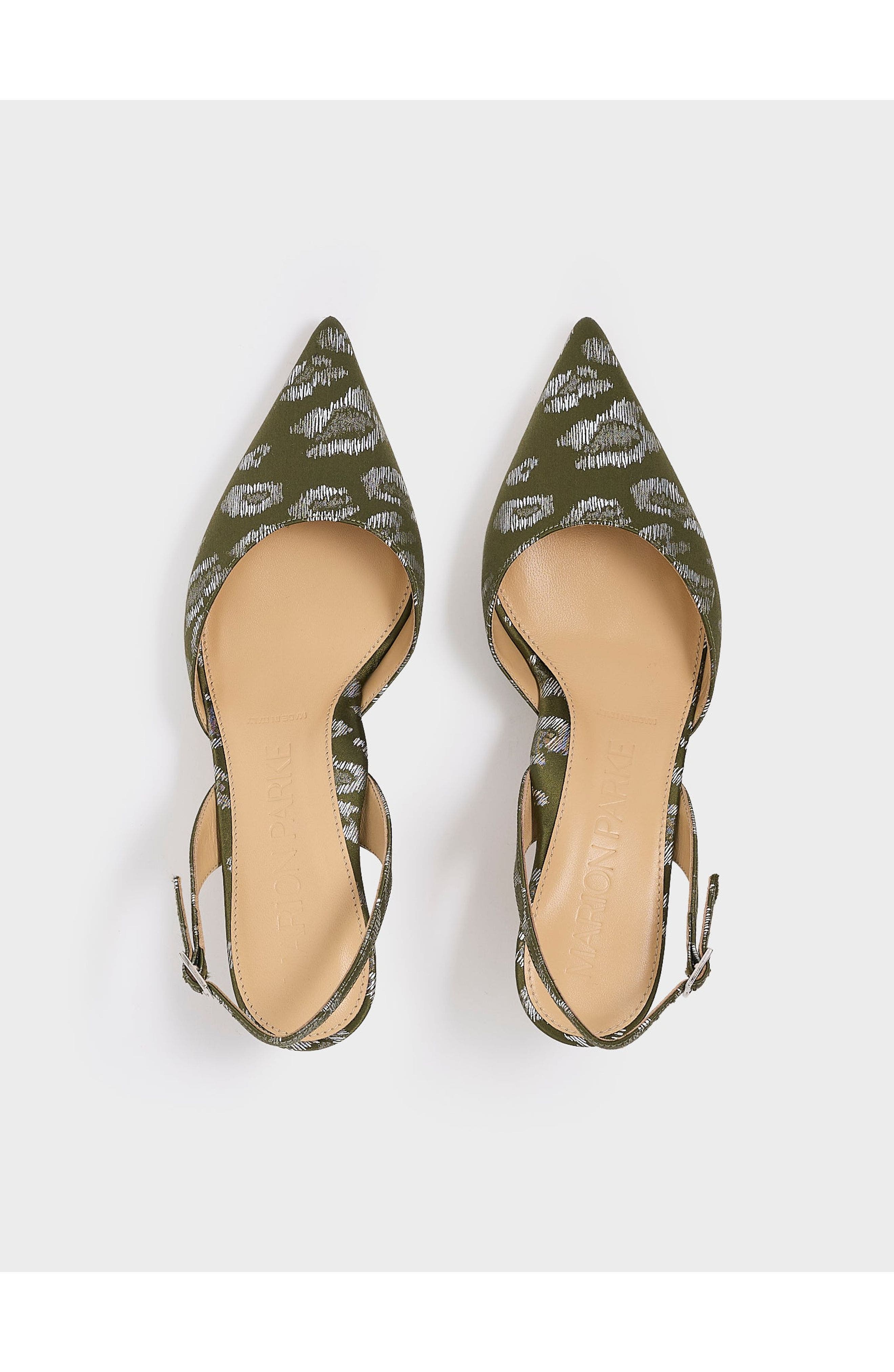 MARION PARKE Classic Slingback 45 | Silk, Alternate, color, Green Leopard