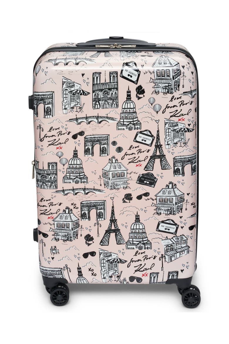 Karl in Paris Upright Suitcase, Main, color, Pink/Black