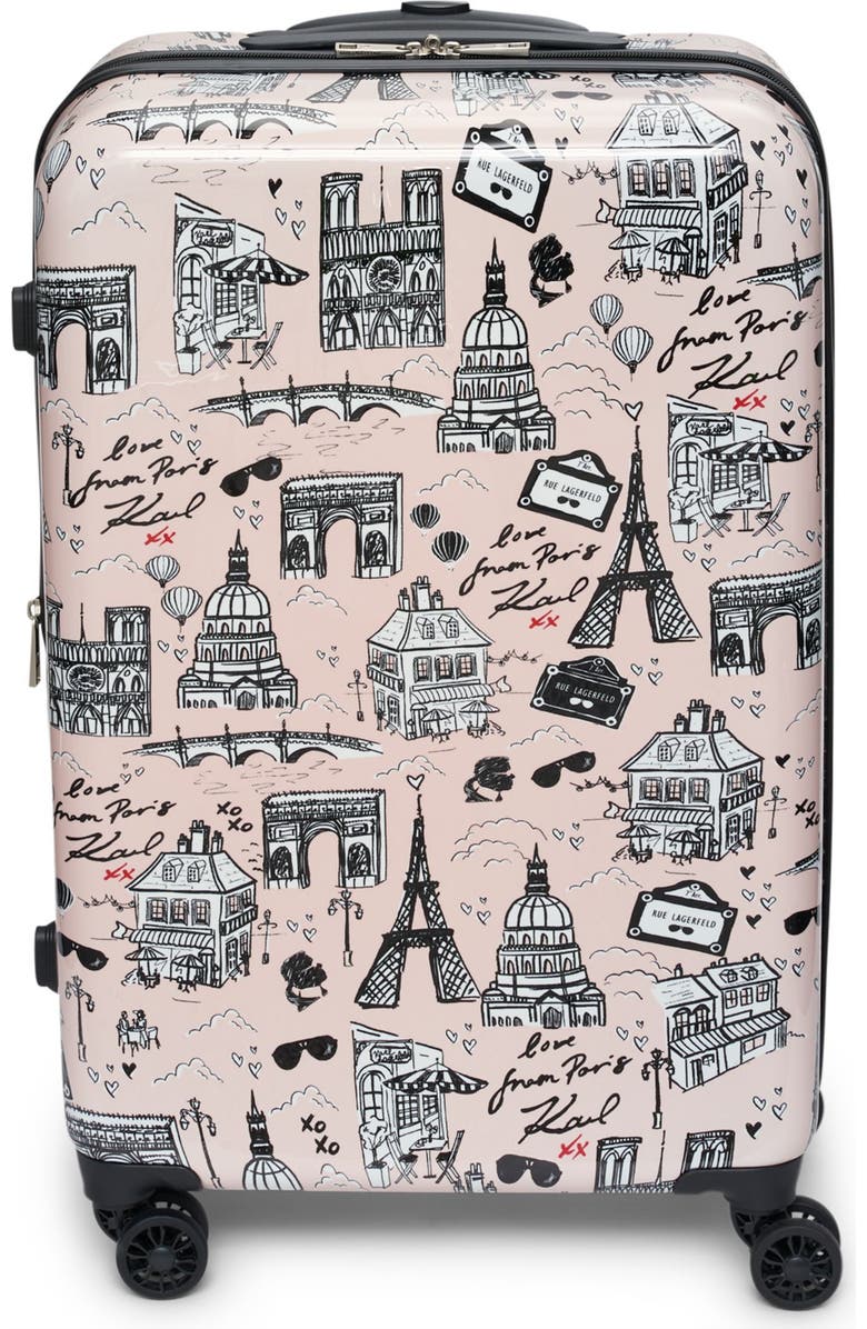 KARL LAGERFELD Karl in Paris Upright Suitcase, Main, color, Pink/Black