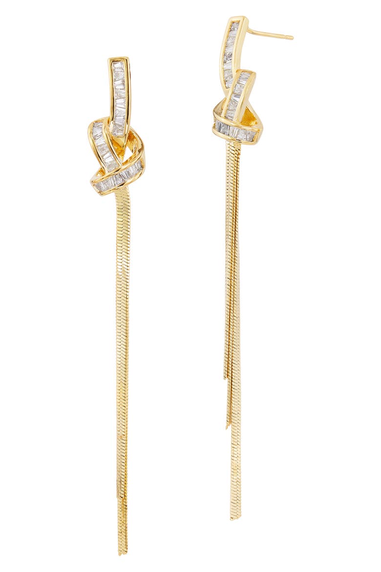 Knotted Cubic Zirconia Drop Earrings, Main, color, YELLOW GOLD