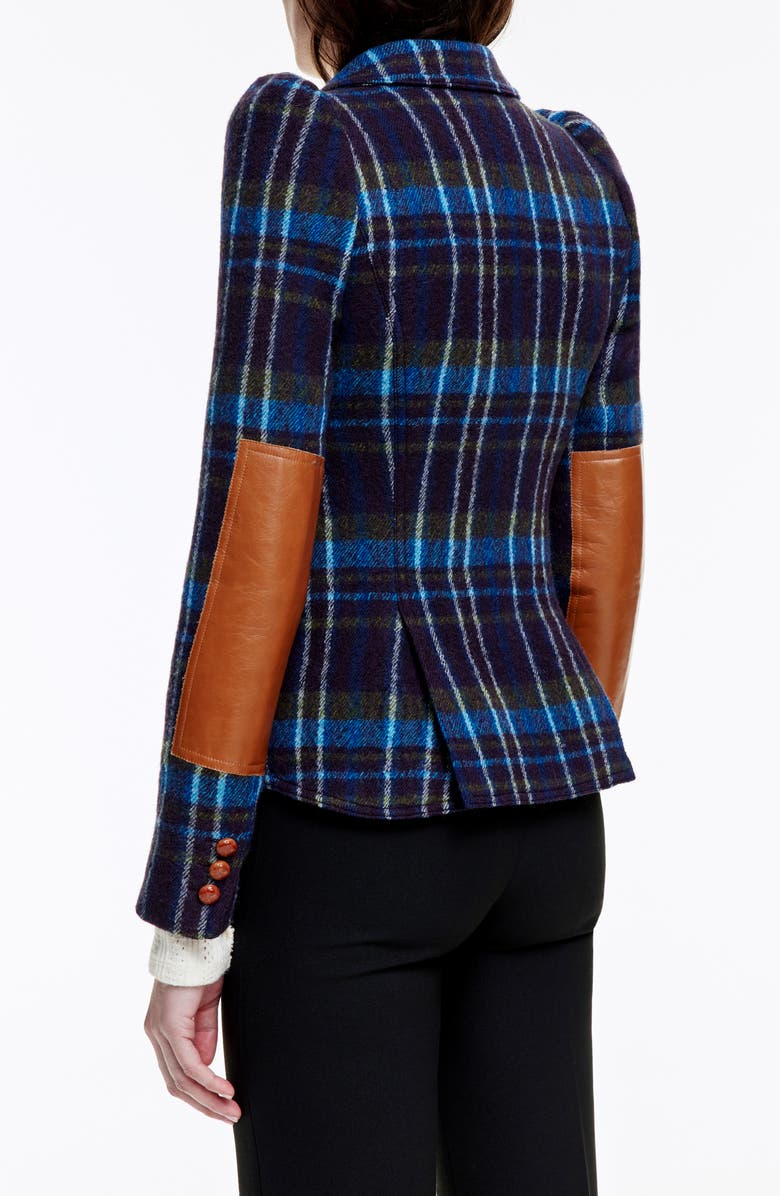 Smythe Plaid Leather Elbow Patch Wool Blazer, Alternate, color,