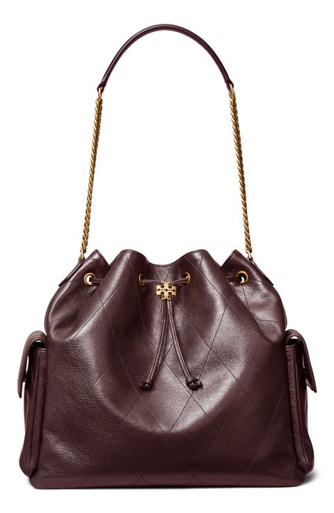Large Charlie Quilted Leather Drawstring Shoulder Bag
