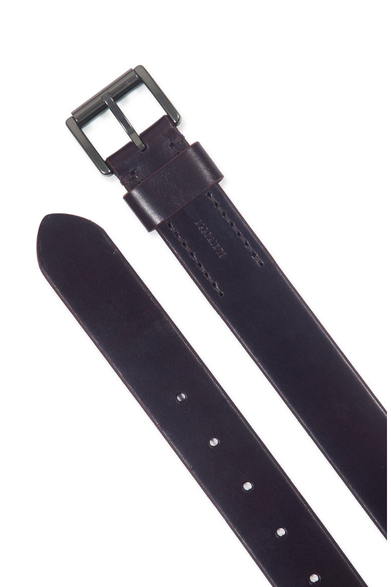 Bevel Edge Leather Belt, Alternate, color, DARK BROWN