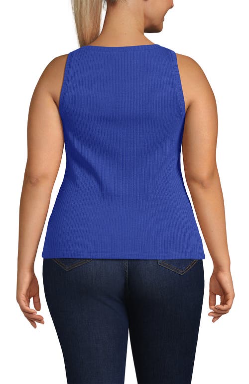 Lands' End Plus Size Pointelle Rib Uneck Tank In Blue