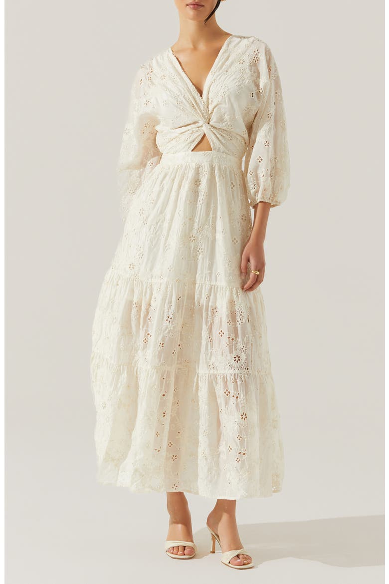 Jesalyn Cutout Detail Eyelet Dress, Main, color, CREAM