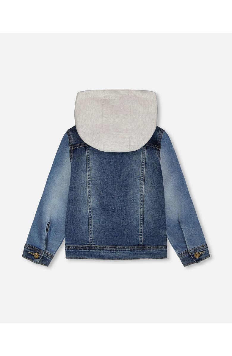 Deux par Deux Denim Jacket with Removable French Terry Hood, Alternate, color, Navy Blue Denim