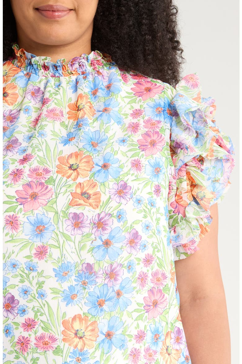 Ezia Garden Brenna Mock Neck Top, Alternate, color, BLUE/ PINK/ YELLOW