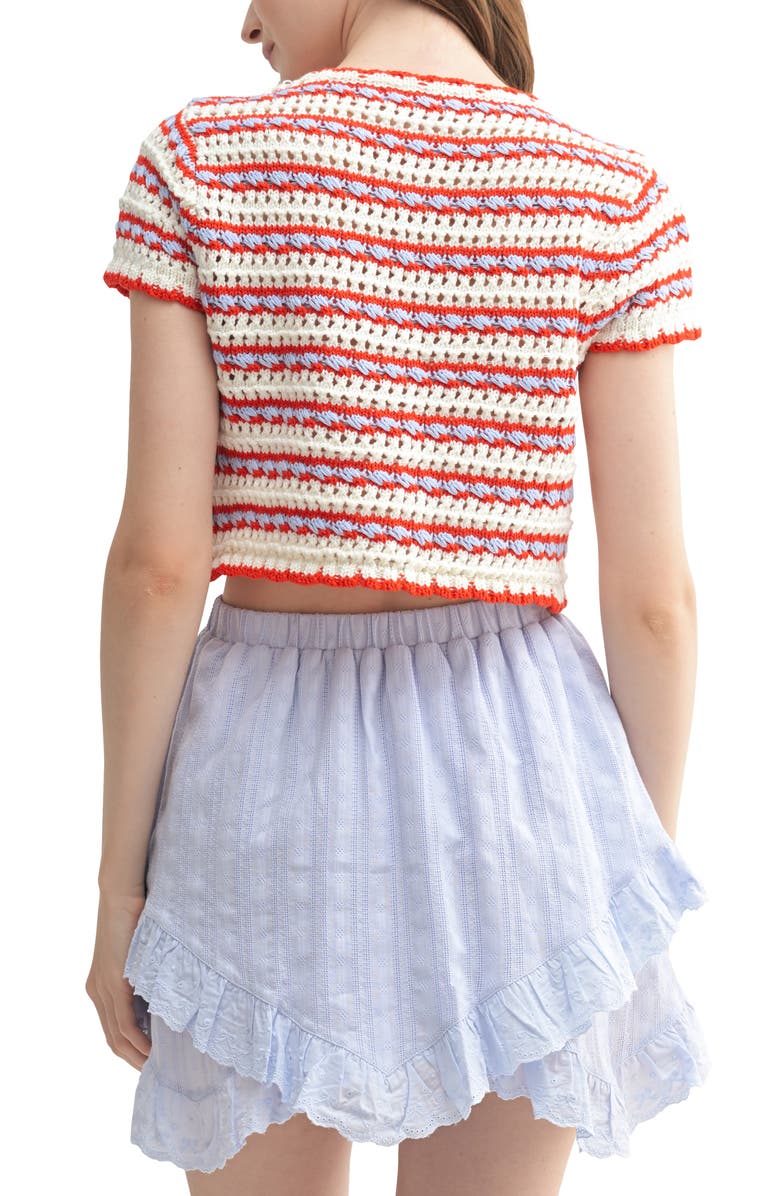 All in Favor Lace-Up Short Sleeve Cardigan, Alternate, color, Cream Red