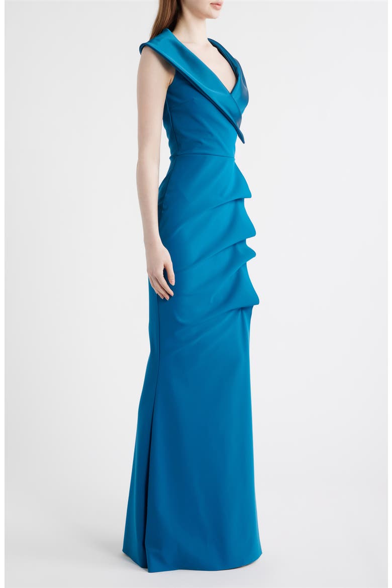 Fiy Satin Trim Mermaid Gown, Alternate, color, TEAL BLUE