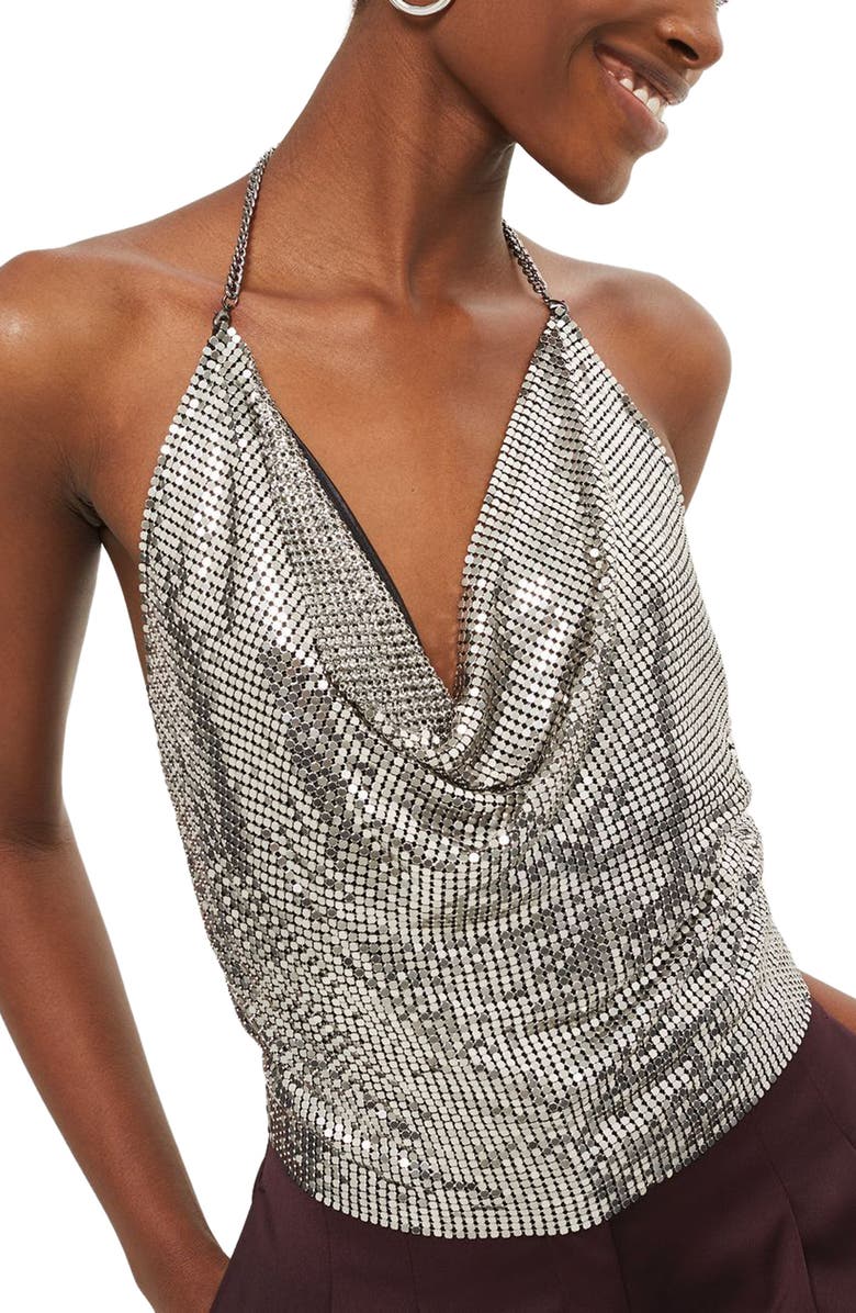 Topshop Chain Mail Halter Neck Top, Main, color, 