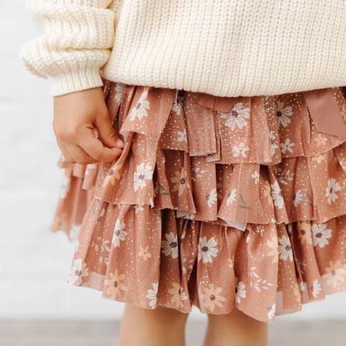 Sweet Wink Ditsy Fall Floral Printed Tiered Tutu In Brown