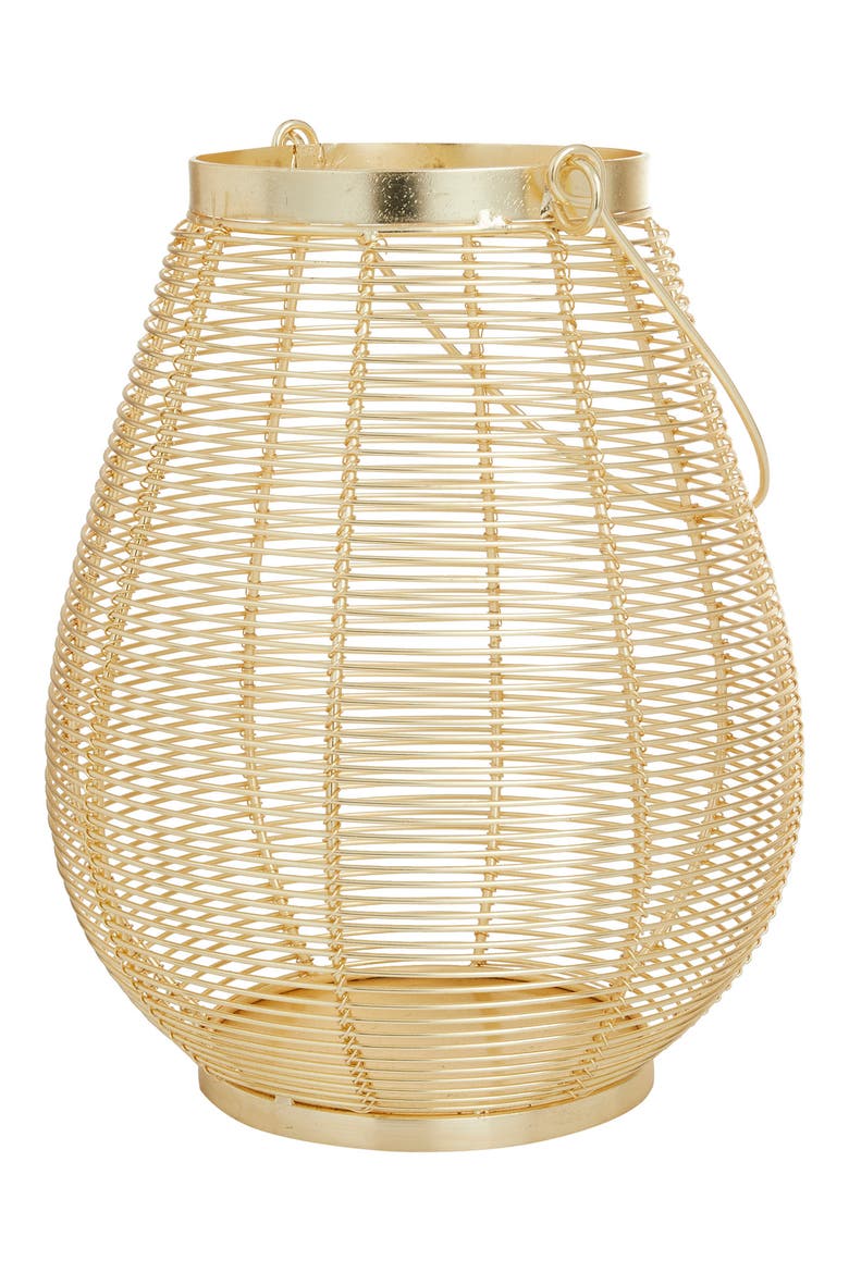 Goldtone Metal Pillar Candle Lantern with Thin Handle, Alternate, color, GOLD