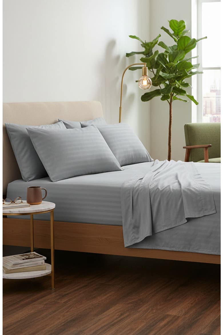 Dobby Stripe Sheet Set, Alternate, color, GRAY