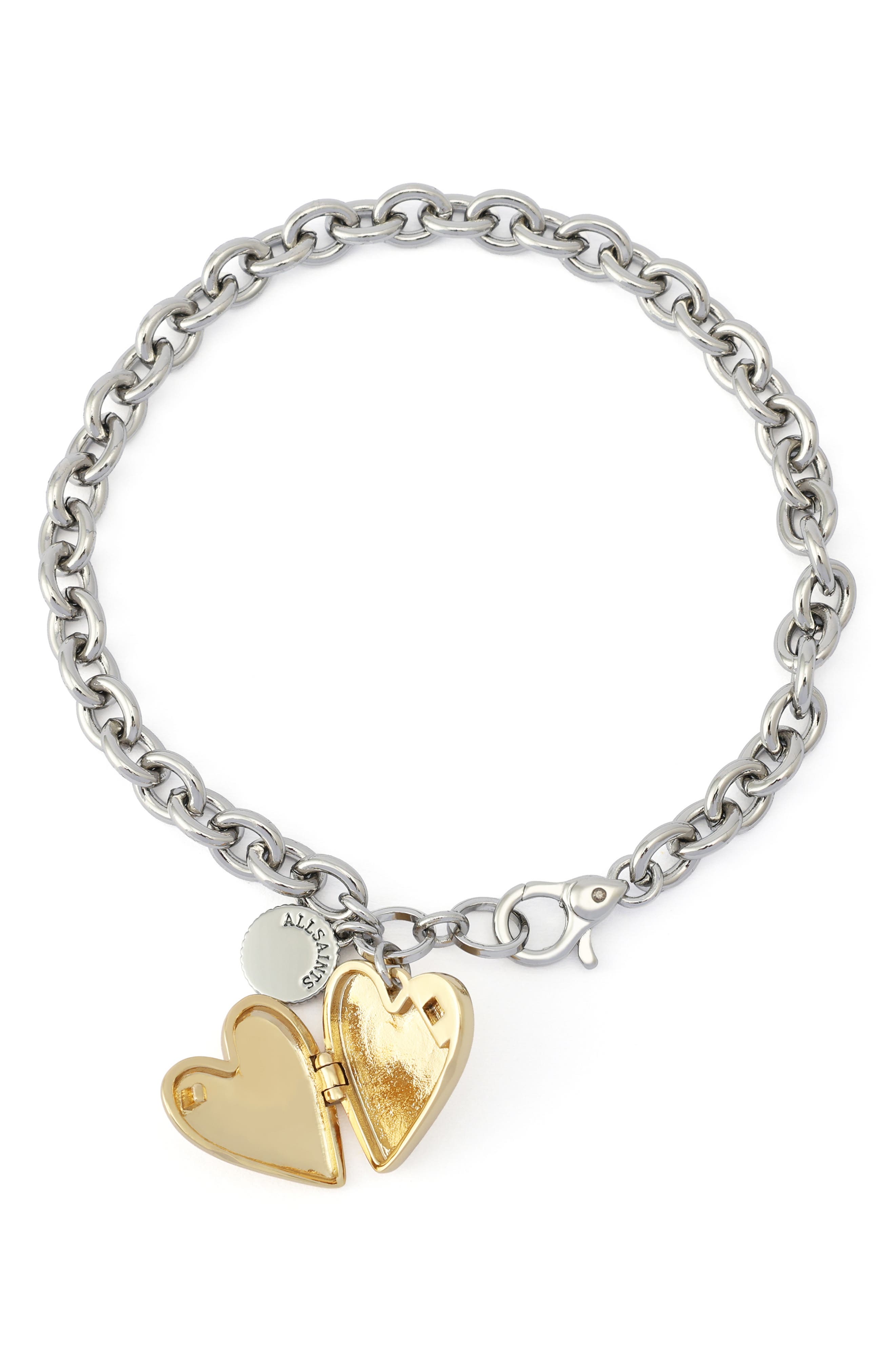 AllSaints Flex Heart Locket Chain Bracelet (Women) | Nordstrom