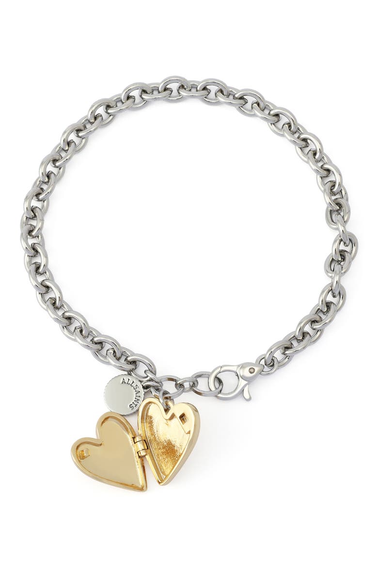 Flex Heart Locket Chain Bracelet, Alternate, color, TWO TONE SHINY