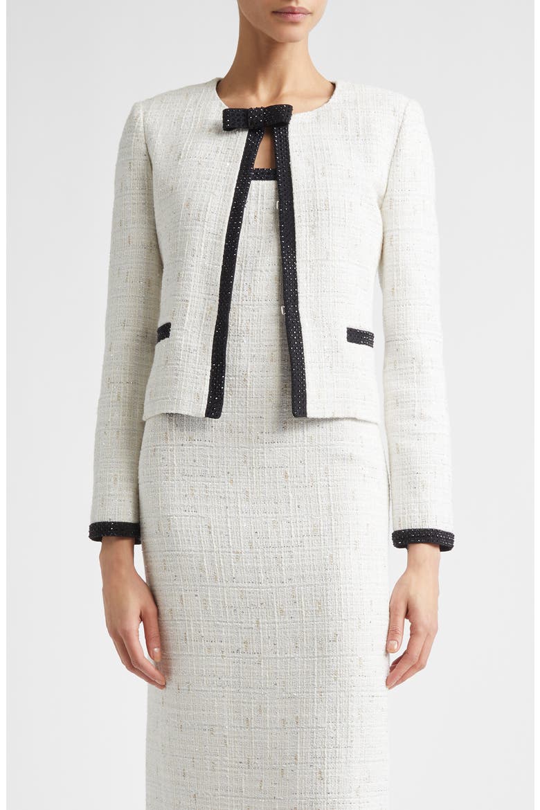 Cannes Stud Trim Tweed Crop Jacket, Main, color, ECRU METALLIC/ BLACK