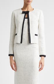 ST. JOHN Cannes Stud Trim Tweed Crop Jacket