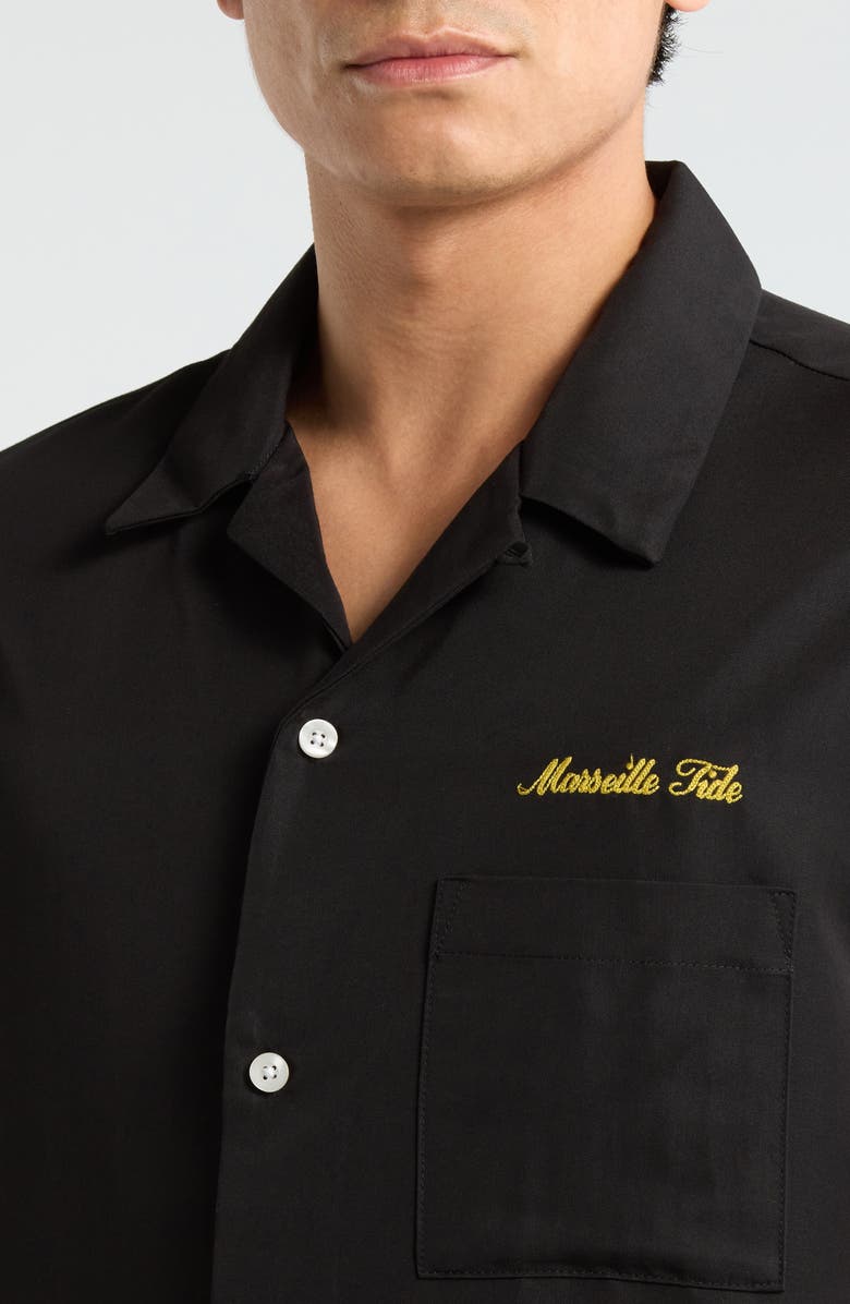 PacSun Ribbon Embroidered Camp Shirt, Alternate, color, Black