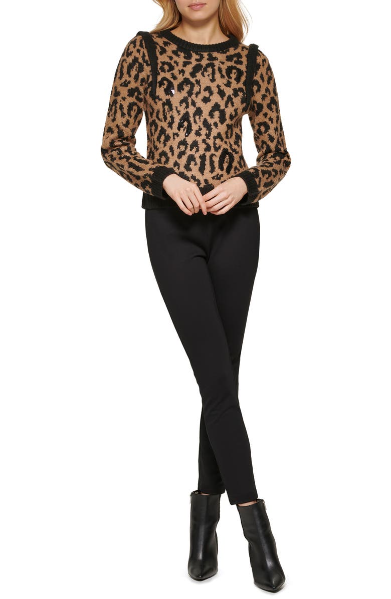 DKNY Sequin Leopard Crewneck Sweater, Alternate, color, 