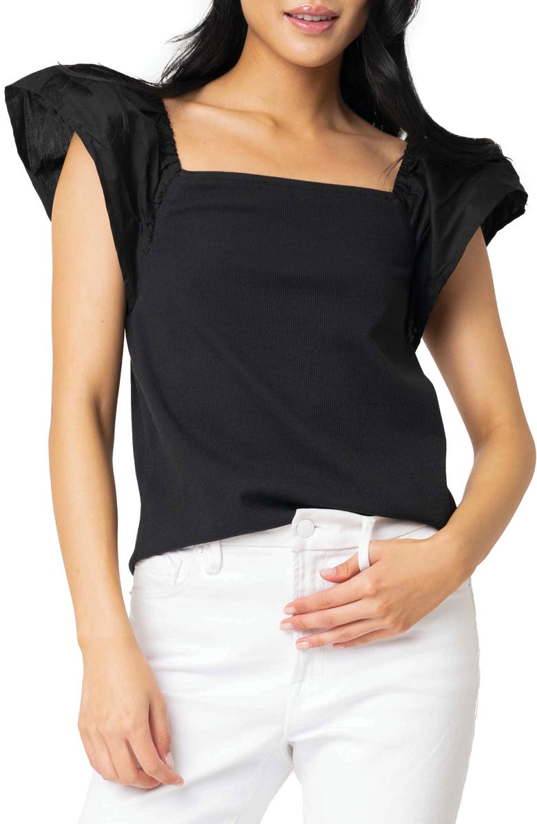 GIBSONLOOK Square Neck Flutter Sleeve Top, Main, color, 