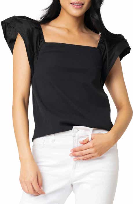 GIBSONLOOK Square Neck Flutter Sleeve Top