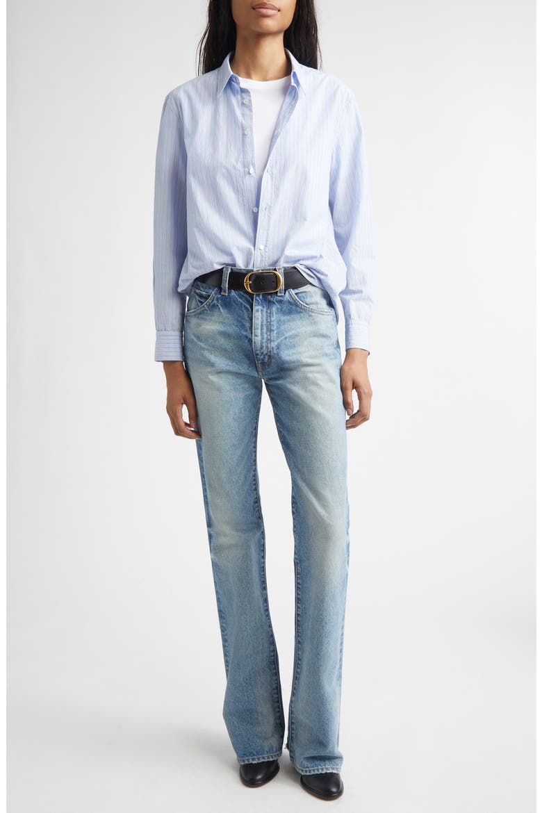 Raphael Stripe Cotton Button-Up Shirt, Alternate, color, CIEL STRIPES