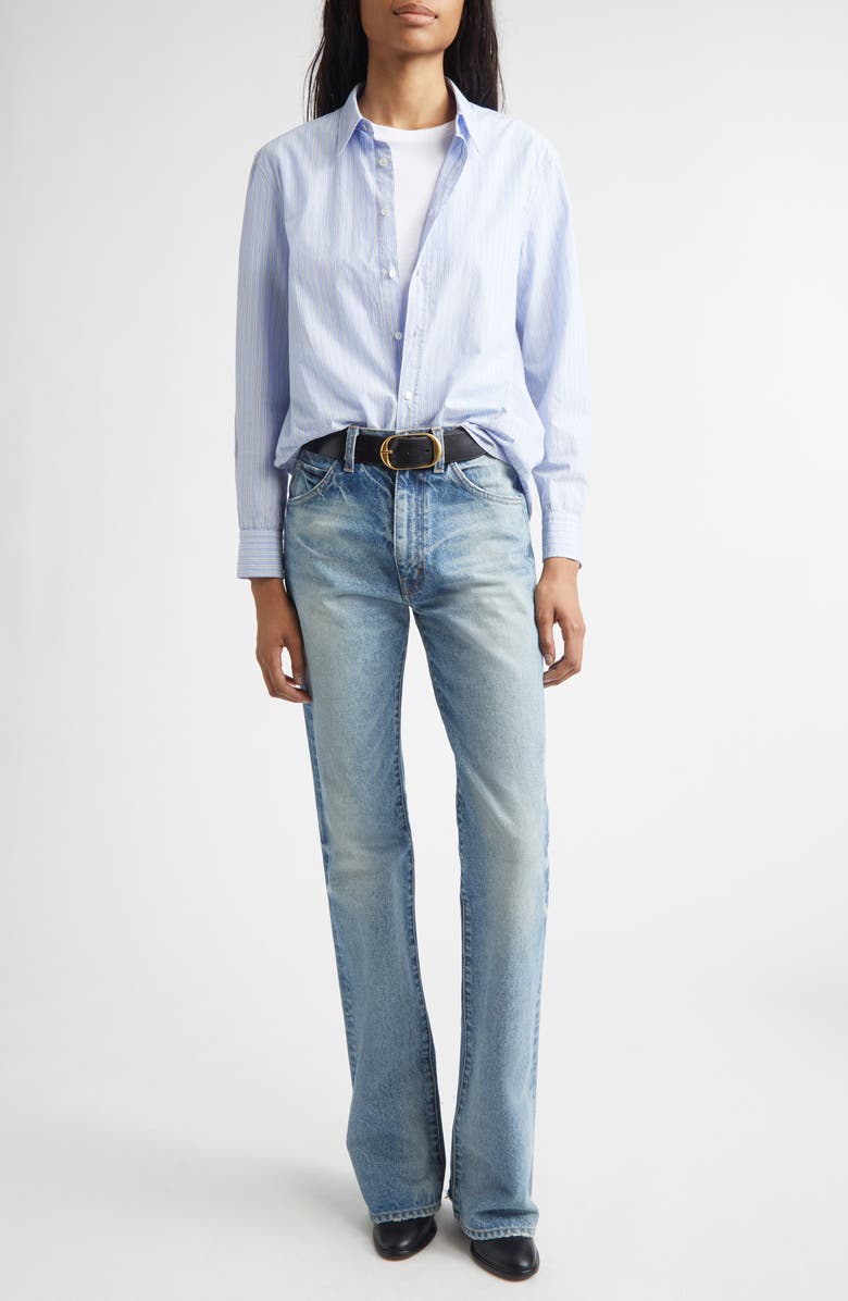 Nili Lotan Raphael Stripe Cotton Button-Up Shirt, Alternate, color, Ciel Stripes