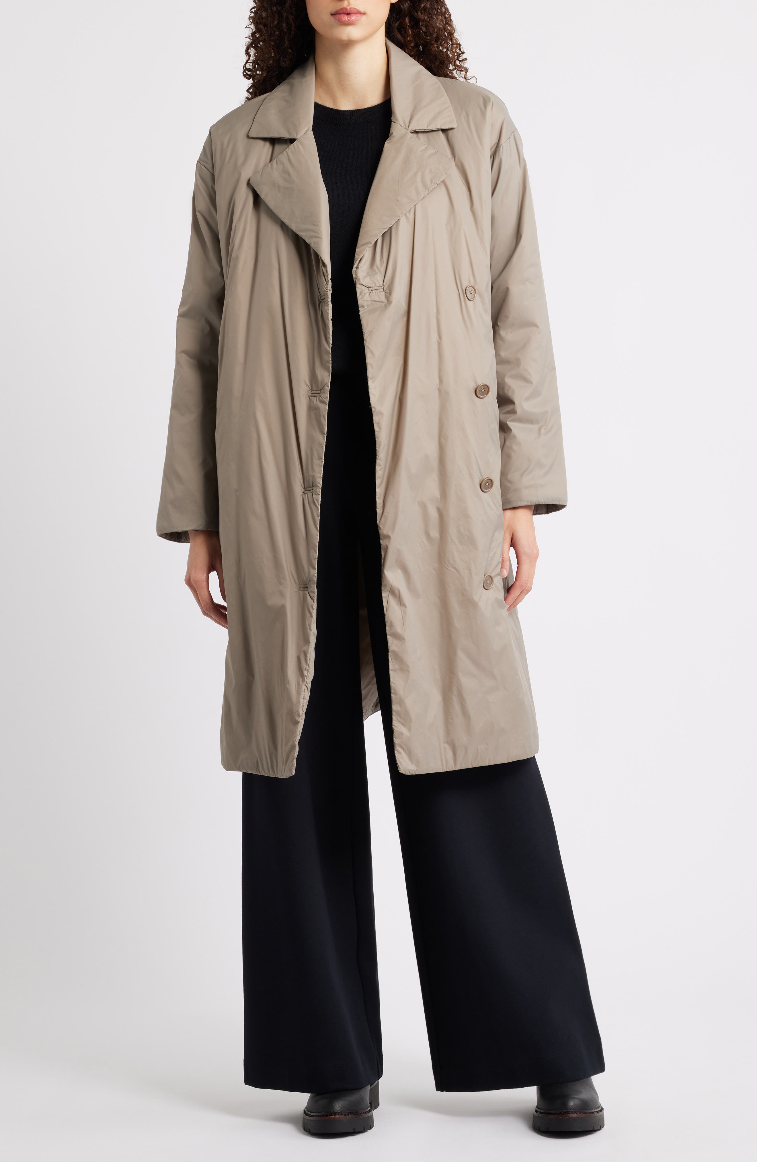 Eileen Fisher High Collar Padded Longline Coat