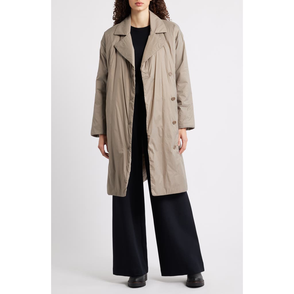 Eileen Fisher High Collar Padded Longline Coat In Red