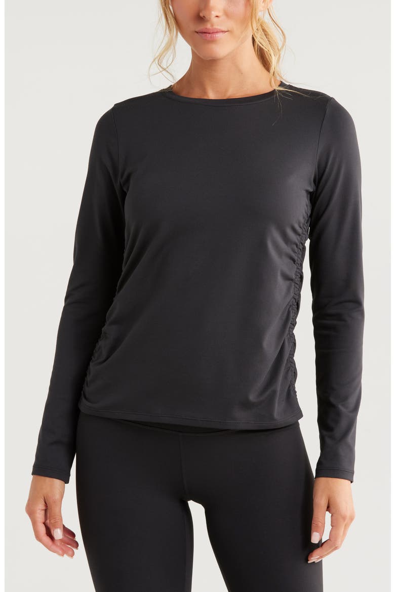 Ruched Long Sleeve T-Shirt, Main, color, BLACK