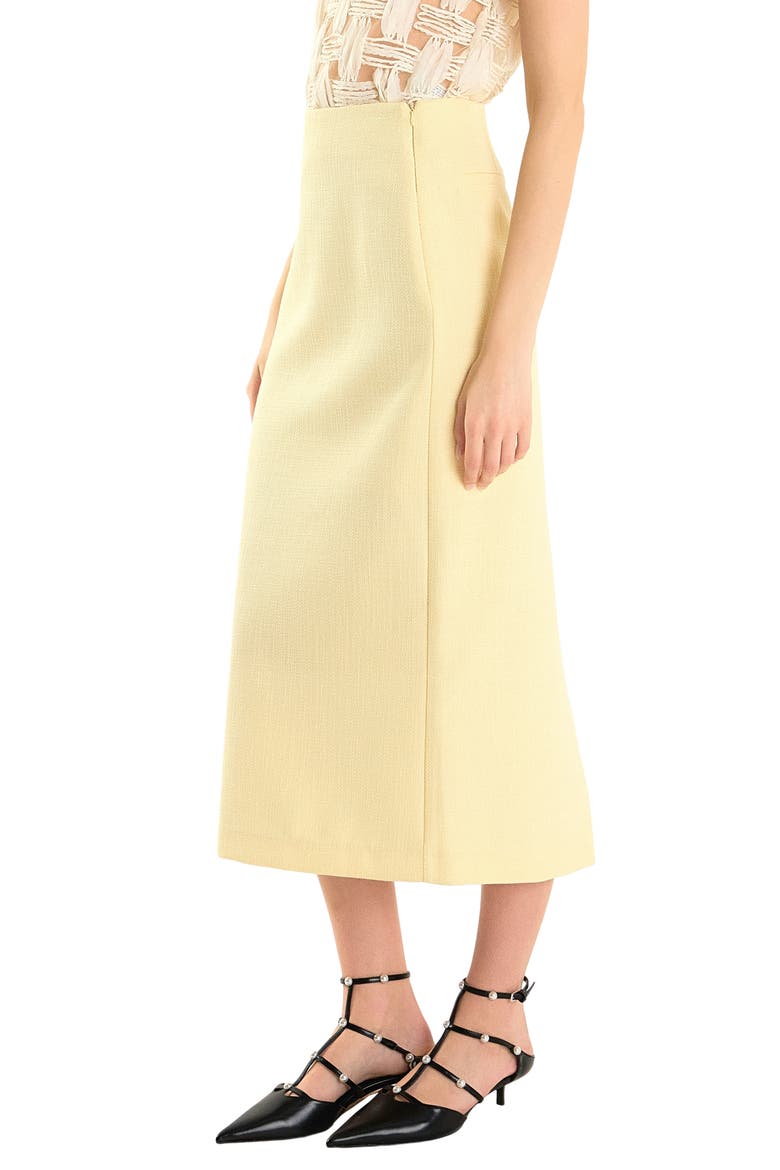 High Waist Tweed Midi Skirt, Alternate, color, BUTTER