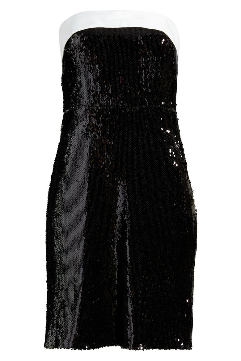 Bow Back Sequin Strapless Cocktail Dress, Alternate, color, IVORY BLACK