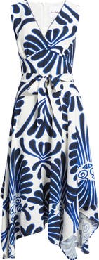 Sam Edelman Abstract Floral Handkerchief Hem Midi Dress