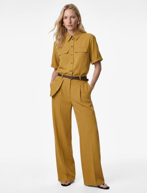 Wide Leg Belted Trousers with Pocket Detail
