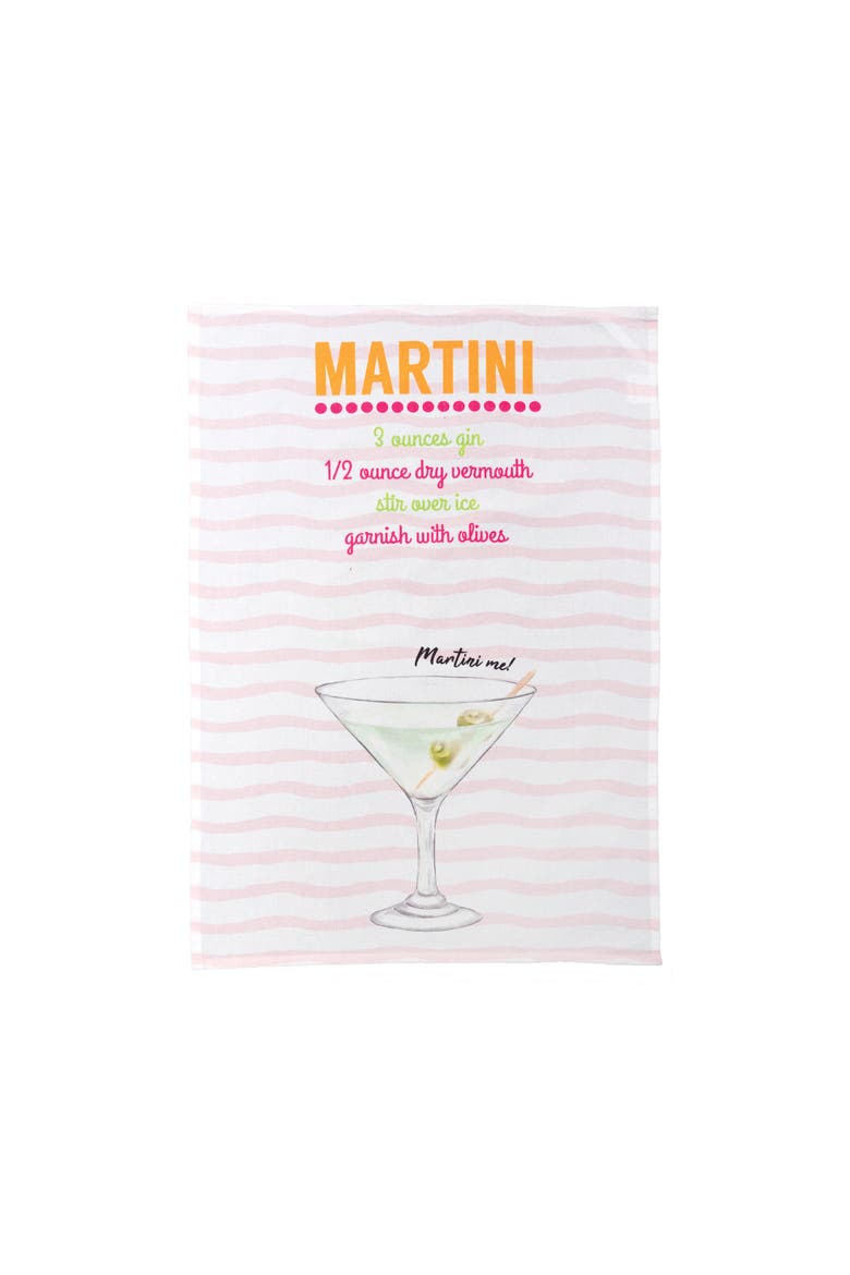 Martini Printed Flour Sack Kitchen Towel DishTowel, Main, color, White