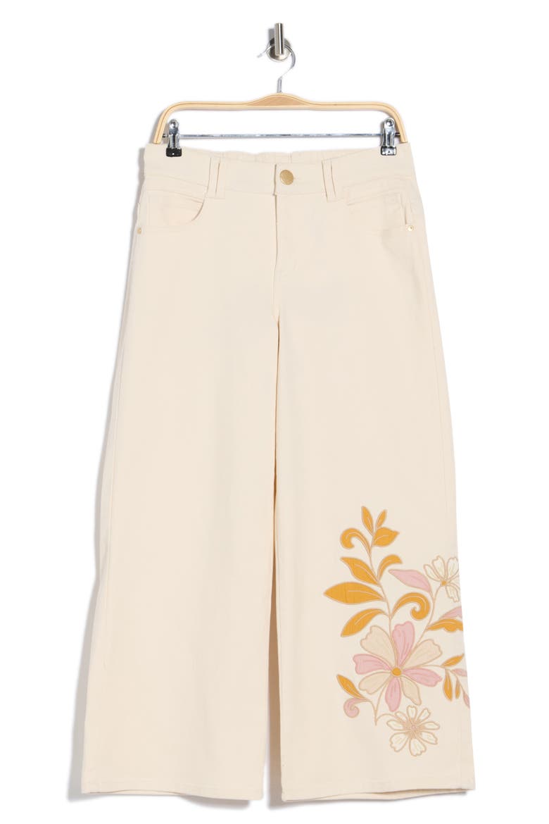 Floral Embroidered Ankle Wide Leg Jeans, Alternate, color, ECRU
