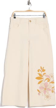 Democracy Floral Embroidered Ankle Wide Leg Jeans