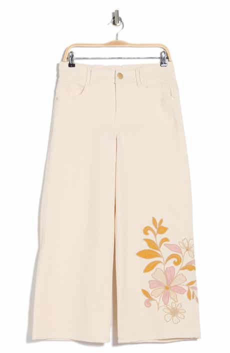Democracy Floral Embroidered Ankle Wide Leg Jeans