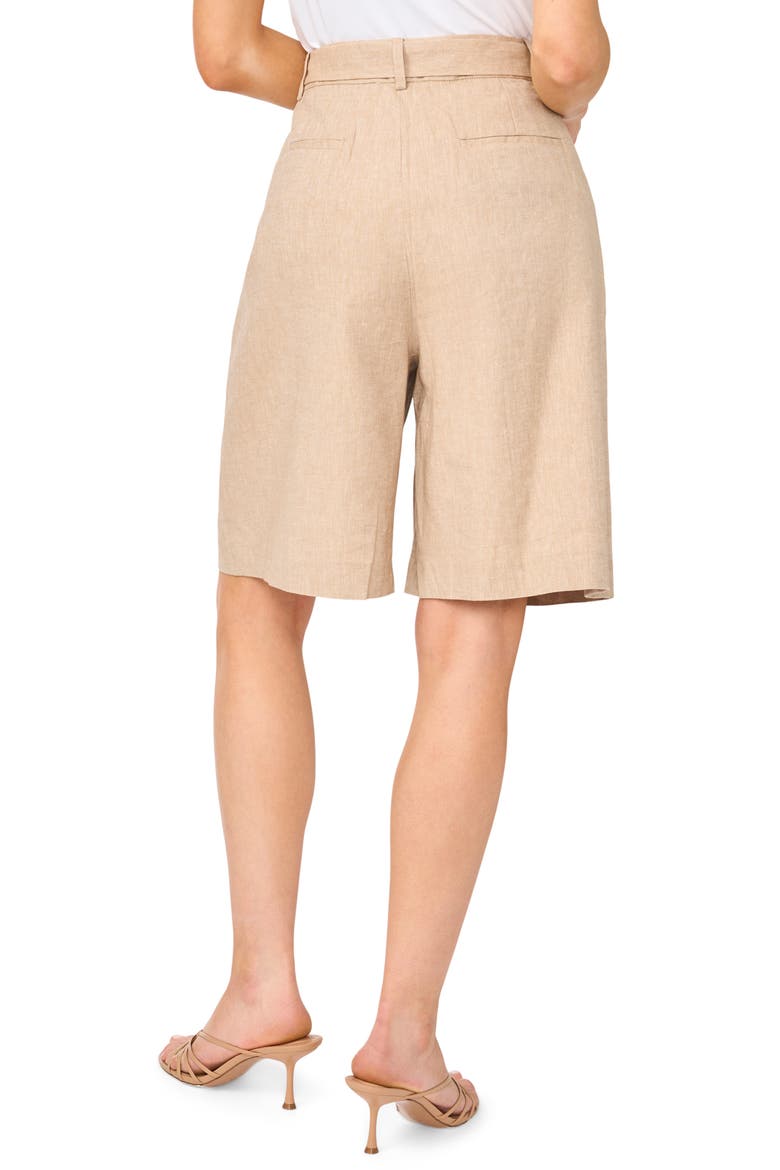 Belted Pleated Longer Length Shorts, Alternate, color, PEBBLE