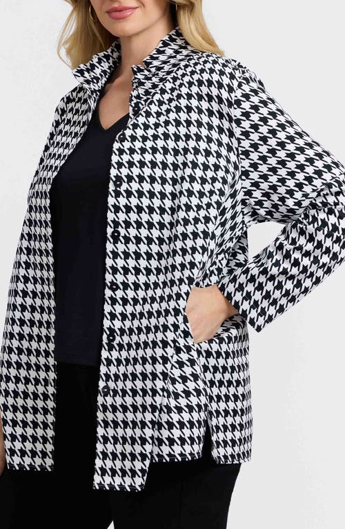 Foxcroft Carolina Houndstooth Print Cotton Button-up Shirt In Black