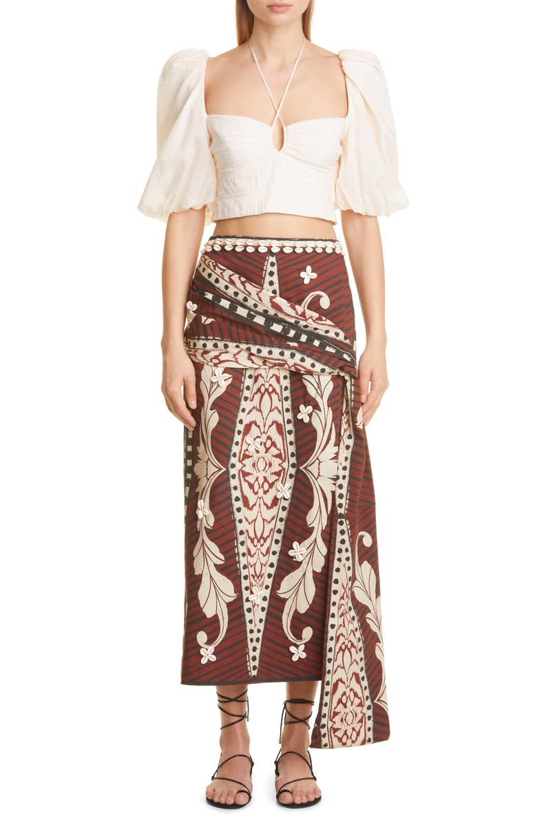 Johanna Ortiz Garua Puff Sleeve Crop Cotton Voile Blouse, Alternate, color,