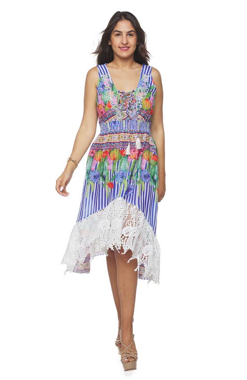 Ranee's Ranees High-low Cotton Midi Dress In Blue