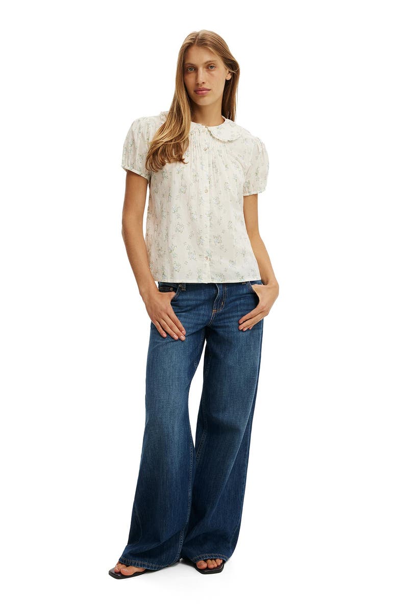 Cotton On Women's Edie Babydoll Shirt, Alternate, color, Jenna Ditsy Creme Fraiche