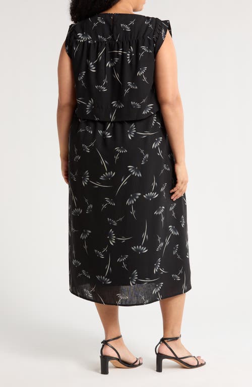 Dr2 By Daniel Rainn Floral Cap Sleeve Midi Dress In Black
