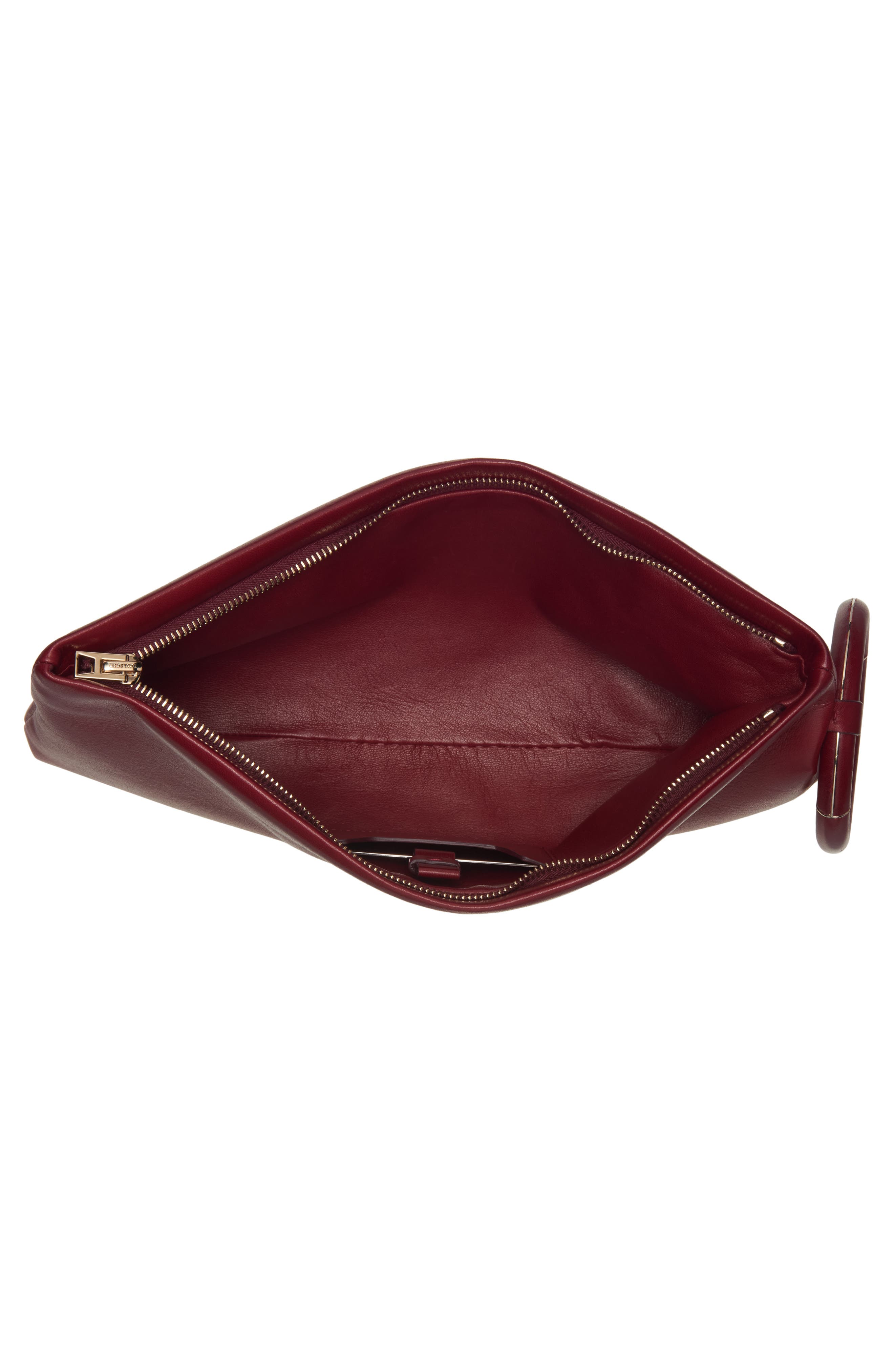 T-Ring Leather Clutch, Alternate, color, RUBY RED