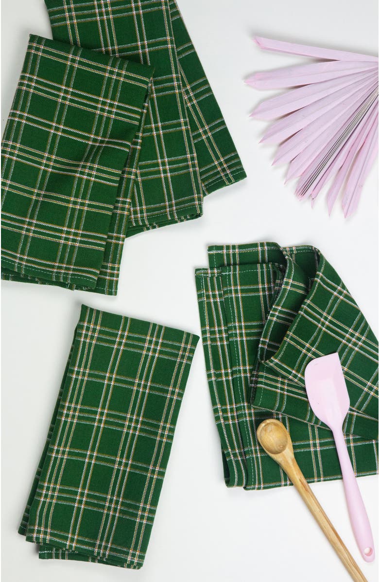 Archive New York Chiapas Handwoven Plaid Cotton Napkins, Set of 4, Main, color, Green