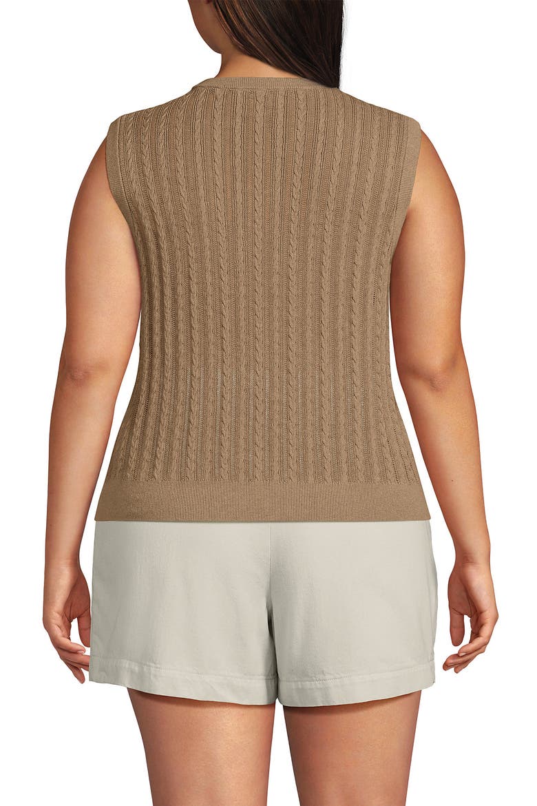 Plus Size Cotton Pointelle Shell Sweater, Alternate, color, Vicuna Heather